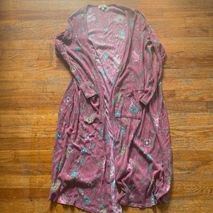 LulaRoe Sarah Purple with Flowers Long Duster Cardigan Size Large